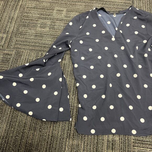 BANANA REPUBLIC Women's Polka Dot Sheer Bell Sleeve Top Blouse Blue/White Large - Picture 2 of 9